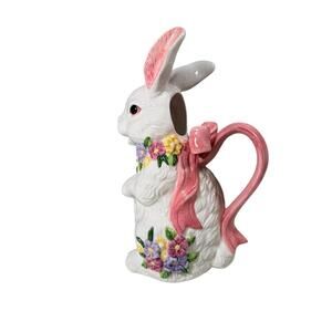 Vintage Hermitage Pottery Limited Edition Spongeware Sitting Rabbit Pitcher 1997